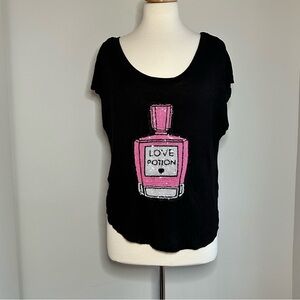 Love Culture Black Short Sleeve Tee with Pink 'Love Potion' Bottle Graphic ML